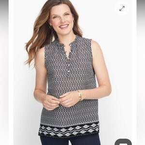 Talbots Airy Split Neck Sleeveless Black &White Print Top NWT Size 2X